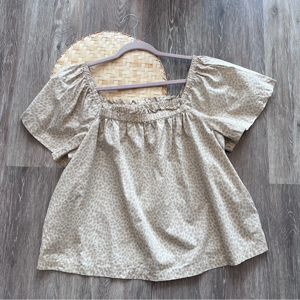 Gap Leopard Print Flutter Sleeve Blouse Square Ne… - image 2